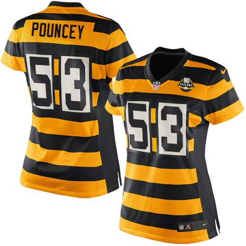 Women's Elite Maurkice Pouncey 80th Anniversary Nike Jersey Gold/Black Alternate - #53 Throwback NFL Pittsburgh Steelers